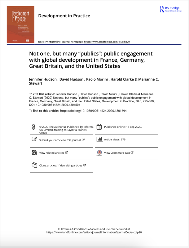Not one but many publics public engagement with global development in france great britain germany us