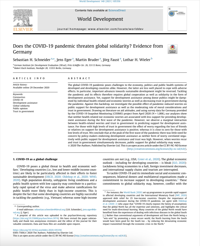 Is the covid 19 pandemic a threat to global solidarity evidence from germany